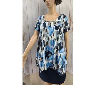 Nandashe Women 2XL  Rayon Tunic Top Pullover Short Sleeve Scoop Neck Hi-Lo Hem